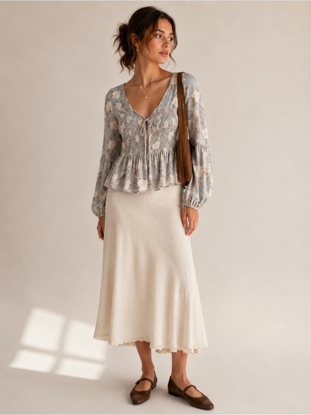 American Eagle Cottagecore Floral Smocked Peplum Blouse